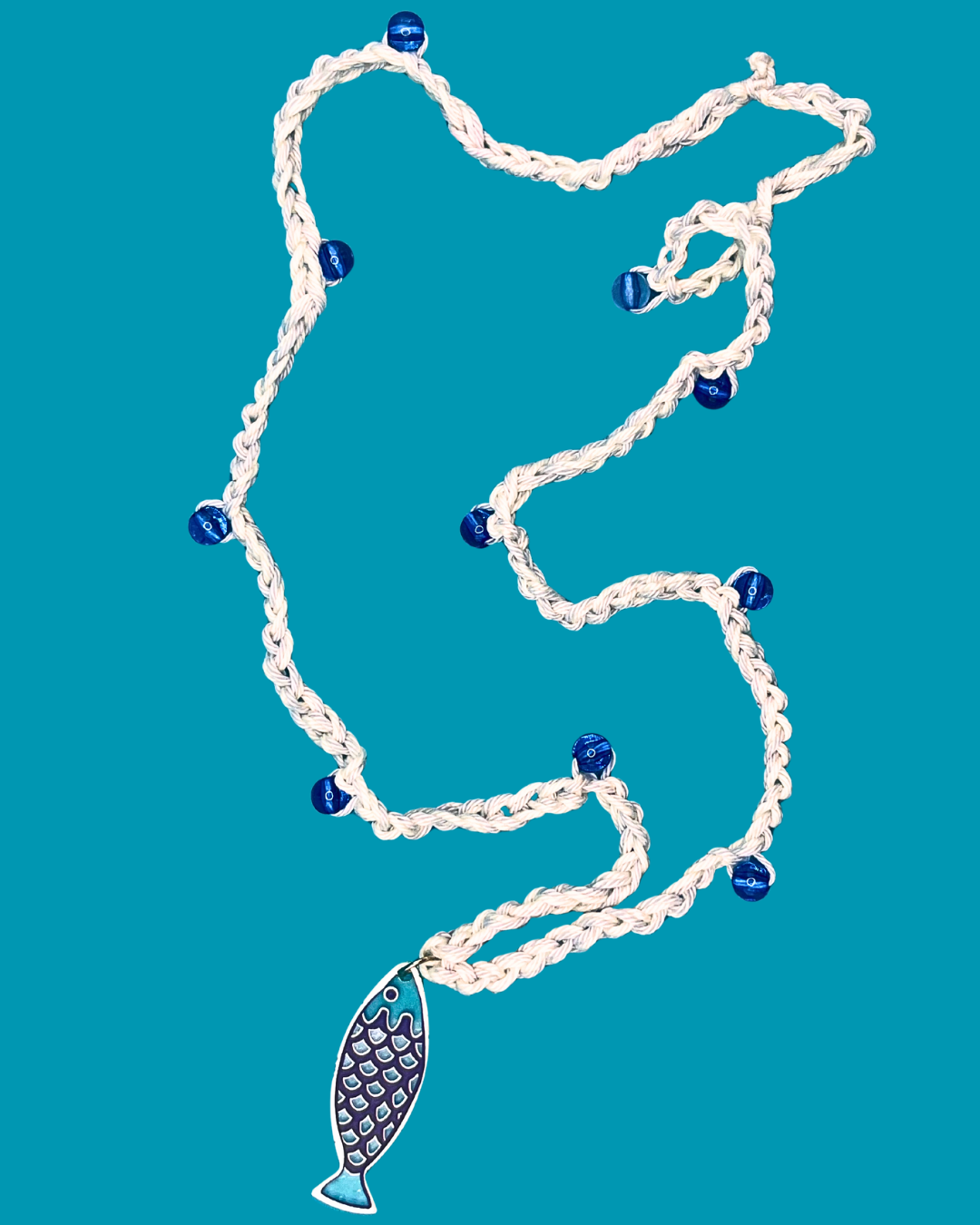 Crochet blu fish necklace