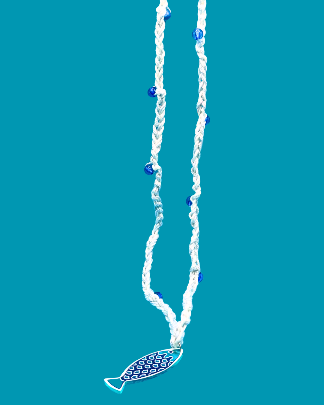 Crochet blu fish necklace