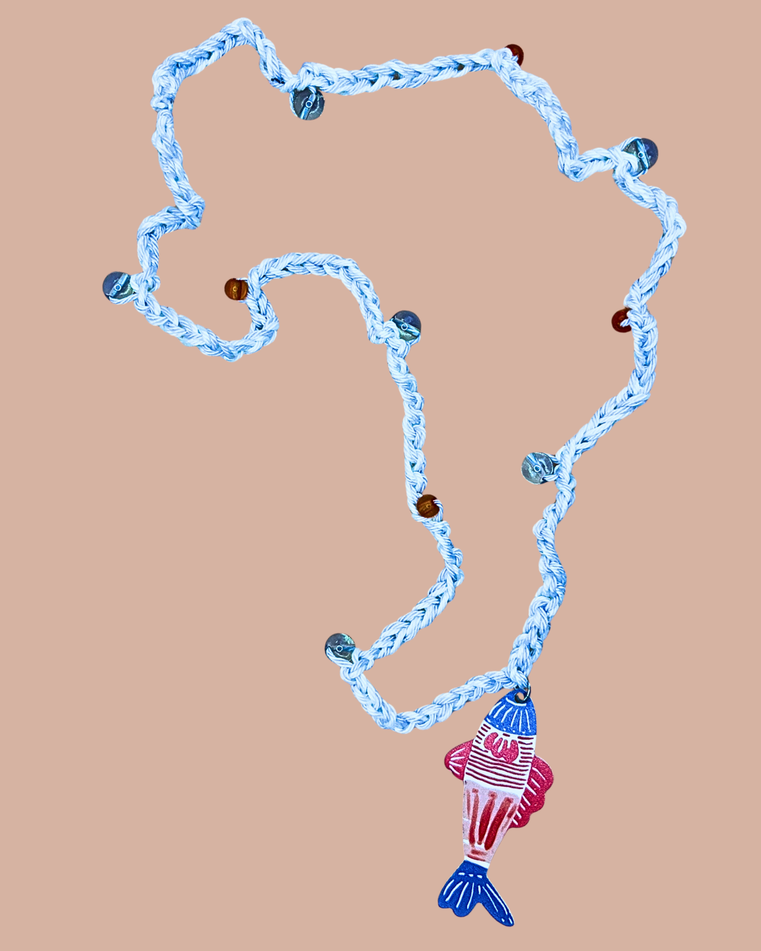 Crochet pink fish necklace