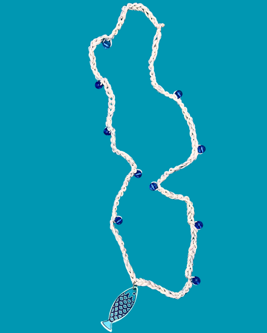 Crochet blu fish necklace