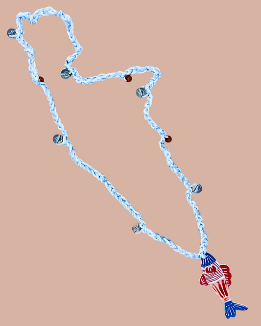 Crochet pink fish necklace